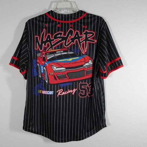 Nascar Racing Team Shirt Men's Size S Black Pinstripe Button Up Baseball Jersey - Picture 5 of 11